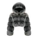 CROPPED MINI HOODED COAT SMOKE