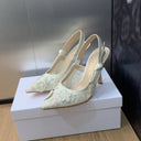 SLINGBACK PUMP HIGH WHITE FLOWERS