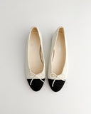BLACK WHITE TEXTURED BALLERINA FLATS