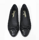 BLACK TEXTURED BALLERINA FLATS